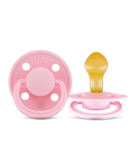 Rebael 2-Pack Mono Natural Rubber Round Pacifiers Size 2 - Sweet Pink / Champagne