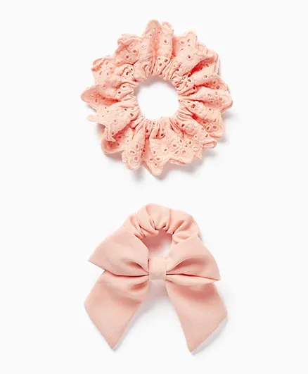 Zippy Scrunchie Hair Elastics With English Embroidery Pink - 2 Pieces
