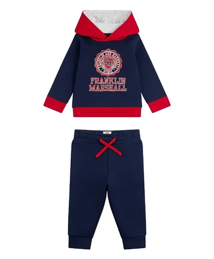 Franklin & Marshall Logo Graphic Crest Hoodie and Joggers Set - Blue