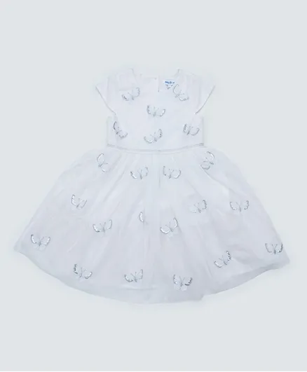 آر أند بي كيدز فستان مطرز ثلاثي الأبعاد للأطفال - أوف وايت