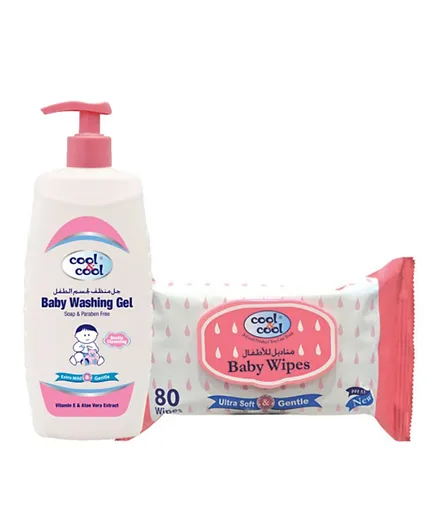 Cool & Cool Baby Washing Gel 500 ml + 80 Baby Wipes - Pink