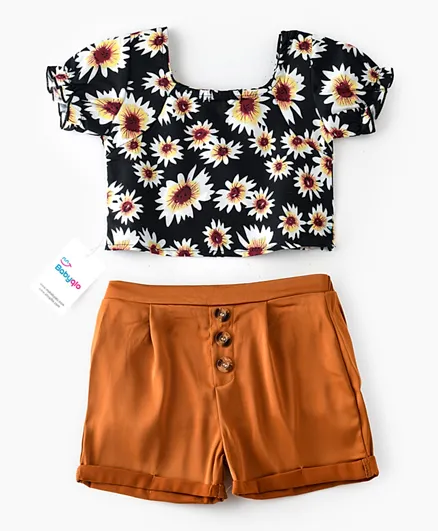 Babyqlo Flower Printed Crop Top With Shorts - Multicolor