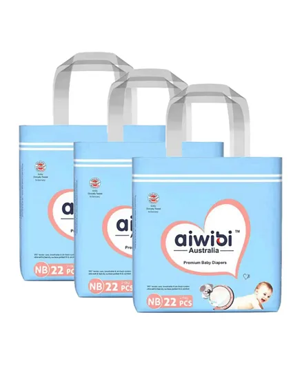Aiwibi Air & Dry Premium Baby Diapers Bundle Size 1 Pack Of 3 - 22 Pieces (Each)