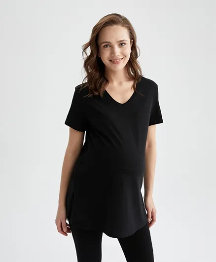 DeFacto V Neck Knitted Maternity Top -  Black