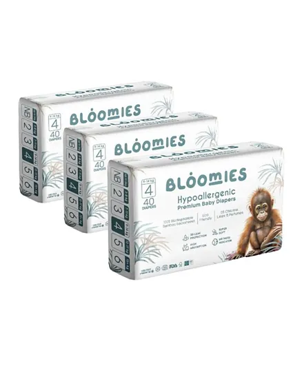 Bloomies Hypoallergenic Premium Baby Diapers Size 4 Pack of 3 - 120 Pieces