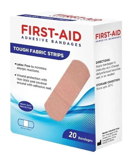 First Aid Tough Fabric Strip Bandages - Pack of 20