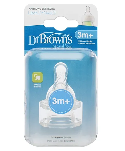 Dr. Brown's Level 2 Y Cut Narrow Options Silicone Nipple Pack of 2 - White