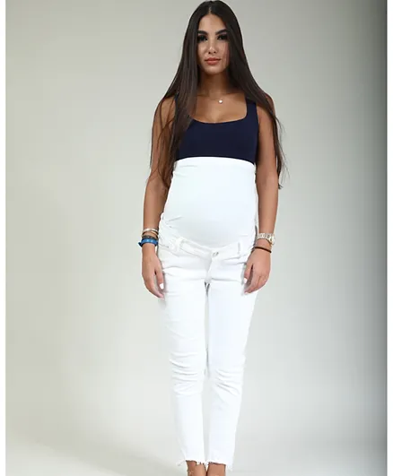 أوه 9 شوب جينز أبيض مريح بحافة غير مُحيكة - أبيض