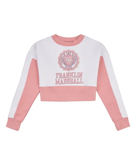 Franklin & Marshall Graphic Cropped Sweatshirt - White & Pink