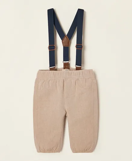 Zippy Suspender Pants - Beige