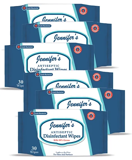 Jennifer's Pack of 6 Antiseptic Disinfectant Wipes - 180 Wipes