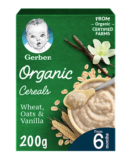 Gerber Organic Infant Cereals Wheat Oats & Vanilla - 200g