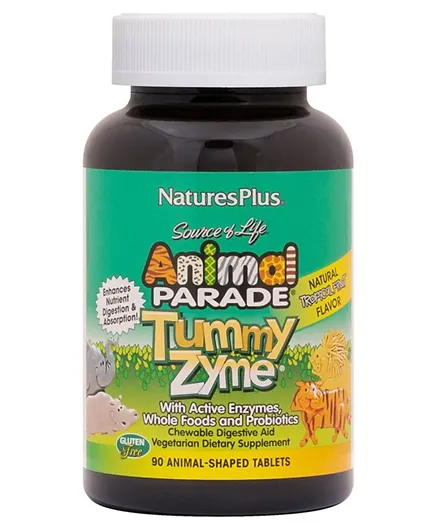 Natures Plus Animal Parade Tummy Zyme Children’s Chewable Digestive Aid Tropical Fruit - 90 Tablets