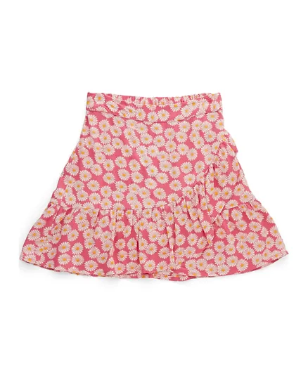 Little Pieces Floral Flared Wrap Skirt - Pink
