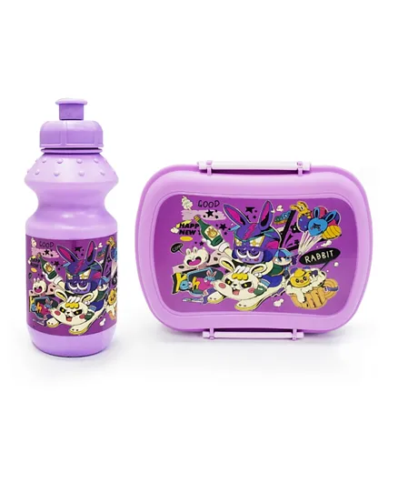 Eazy Kids Rabbit Lunch Box with Water Bottle - Purple