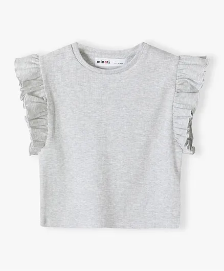 Minoti Solid Ruffle Rib T-Shirt - Grey