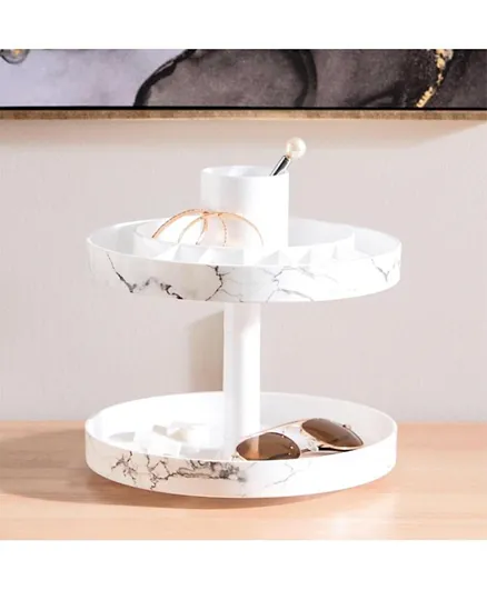 HomeBox Marble 2 Tier Rotating Cosmetic Organizer