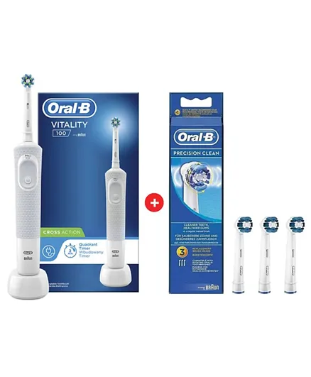 Oral B Vitality D100 Box CrossAction Rechargeable Toothbrush + EB 20 2+1 Brush Head Bundle
