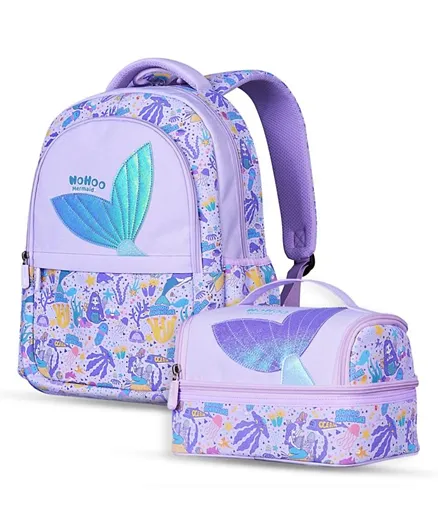 نوهوو - حقيبة مدرسية للأطفال مع طقم حقيبة الغداء بتصميم الحورية - أزرق 16 بوصة