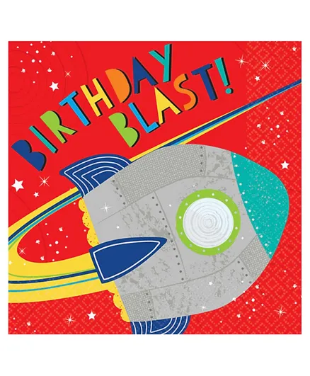 Party Centre Blast Off Birthday Lunch Napkin Red - Pack of 16
