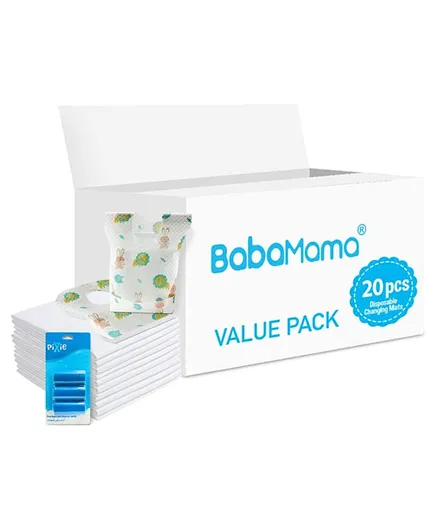 Babamama Combo of Changing Mat  Bib   Blue Dispenser Refill Rolls Nappy Bags - Value Pack of 3