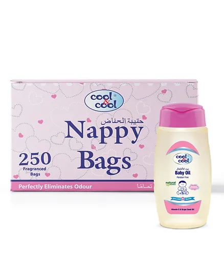 Cool & Cool 250 Nappy Bags  & Free 100 ml Baby Oil - Pink