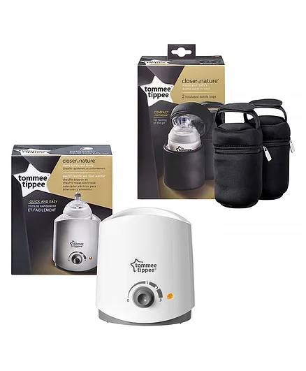 Tommee Tippee Closer to Nature Electric Bottle and Food Warmer White+ Closer to Nature Pack of 2 Insulates Bottle Carrier (Black)