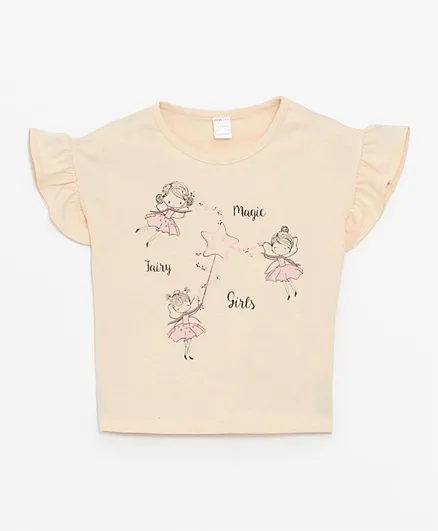 LC Waikiki Fairy Girls Graphic Frill Sleeves T-Shirt - Pink
