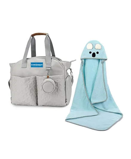 Star Babies Diaper Bag with Pacifier and Hooded Towel - Blue