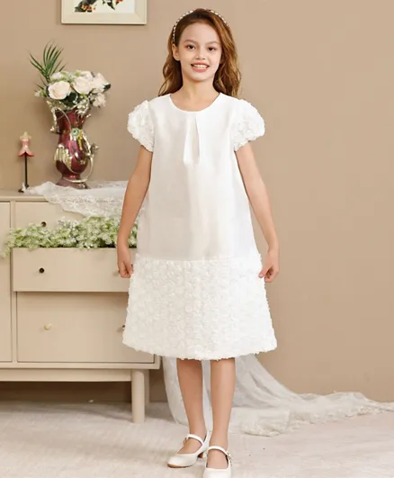 Le Crystal Short Sleeves Party Dress - White