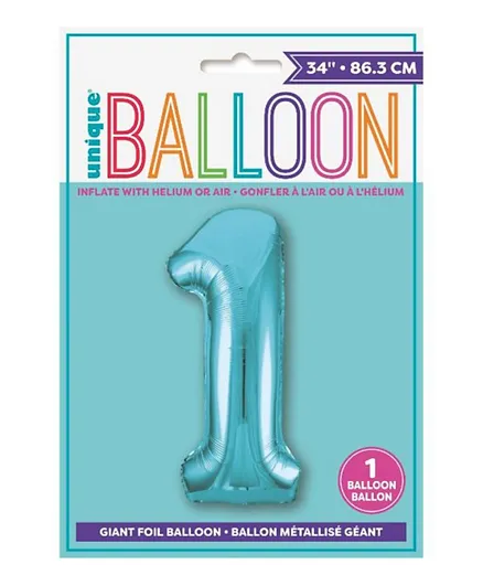 Unique  Giant Number 1 Foil Balloon Powder Blue - 34 Inches