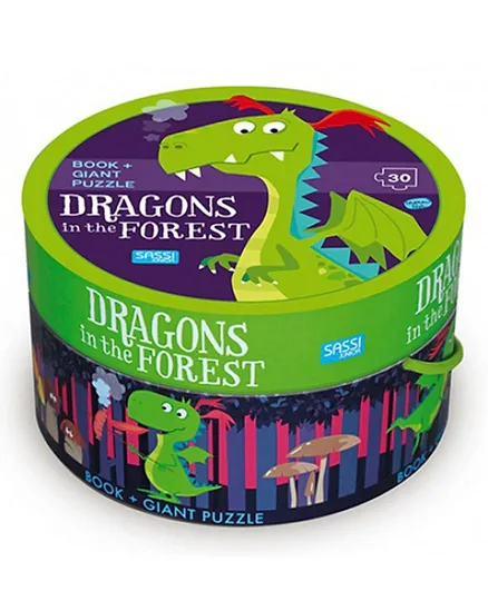 Sassi Giant Round Box Dragons In The Forest Puzzle With Book - 31 Pieces