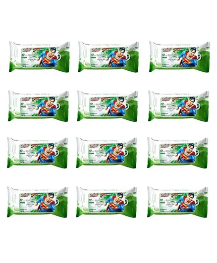 DC Comics Superman  Extra Sensitive Wet Wipes Pack of 12 Green - 144 Wipes