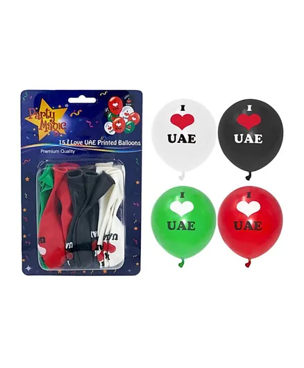 مجموعة بالونات بطبعة عبارة I Love UAE من بارتي ماجيك - عبوة من 15 قطعة