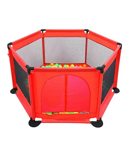 Pikkaboo MyFunPlay Red Portable Playpen, 3-7 Years, 113x130x65cm, 30 Balls Included