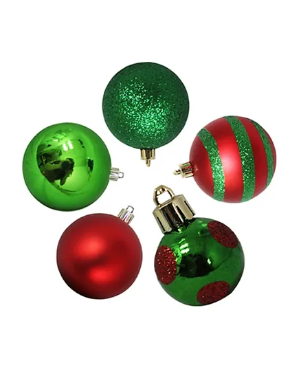 كرات عيد الميلاد السحرية المتنوعة باللون الأحمر والأخضر - 12 قطعة