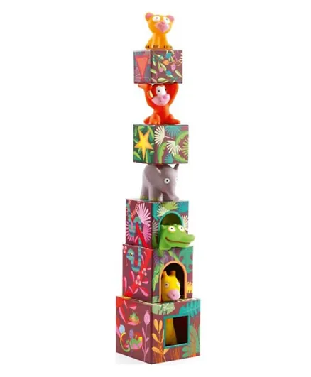 Djeco Maxi Topani jungle Stacking Cubes Toy Multicolour - 10 Blocks