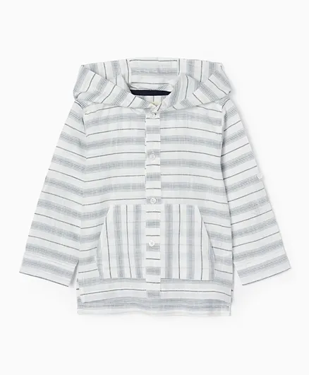 Zippy Striped Hooded Shirt - White And Blue