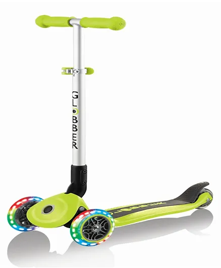 Globber Primo Foldable Lights Scooter- Lime Green
