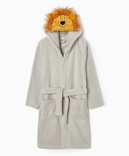 Zippy Lion Hooded Gown - Grey
