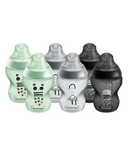 Tommee Tippee Closer to Nature Slow-Flow Baby Bottles with Anti-Colic Valve Ollie and Pip Pack of 6 - 260mL