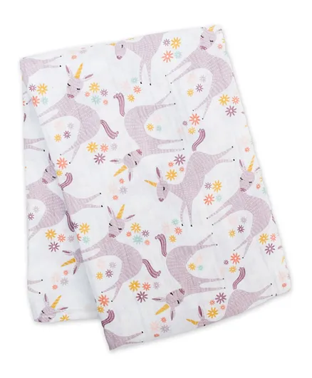 Lulujo Baby Muslin Blanket Modern Unicorn - White & Purple