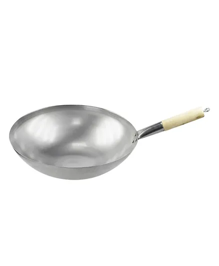 Chefset Chinese Wok Pan With Wooden Handle Pan Silver - 40cm