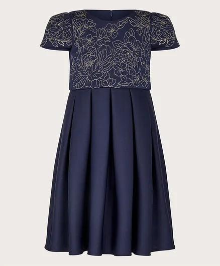 Monsoon Children Embroidered Party Dress - Navy Blue