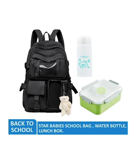 مجموعة ستار بيبيز للعودة إلى المدرسة تشمل حقيبة ظهر وزجاجة ماء وصندوق غداء - 10 بوصة