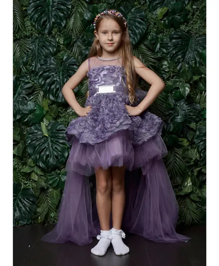 Liba Fashion Zyva Beautiful Flower Long Tail Party Dress - Purple