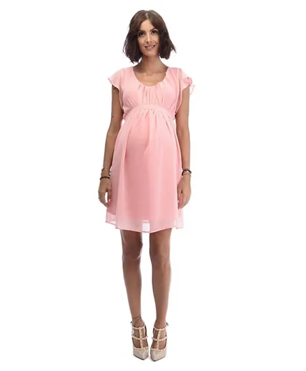 Mums & Bumps - Sara Chiffon Maternity Dress With Belt - Pink