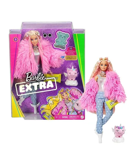 ​Barbie Extra Doll Fluffy Coat With Pet Unicorn-Pig