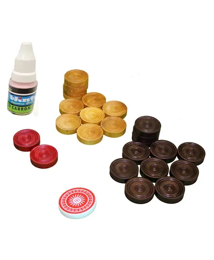 Knack Carrom Coins with Striker and Powder Set - 26 Pieces