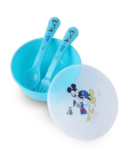 Disney Mickey Mouse Baby Feeding Bowl, Fork & Spoon Set - Blue